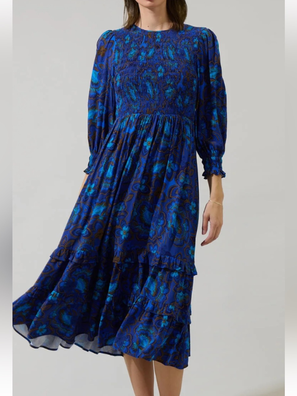 Sugarlips Blue Floral Smocked Maxi Dress
